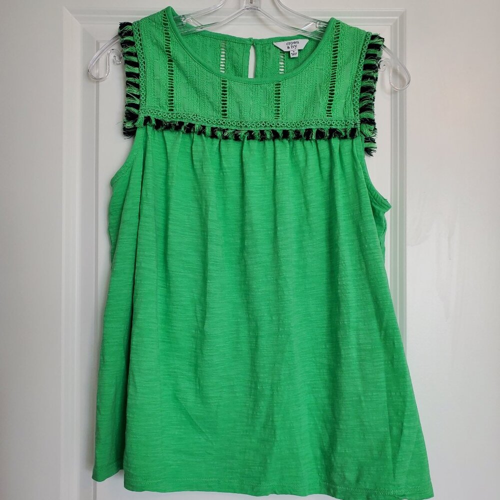 crown & ivy sleeveless slub and fringe top szS